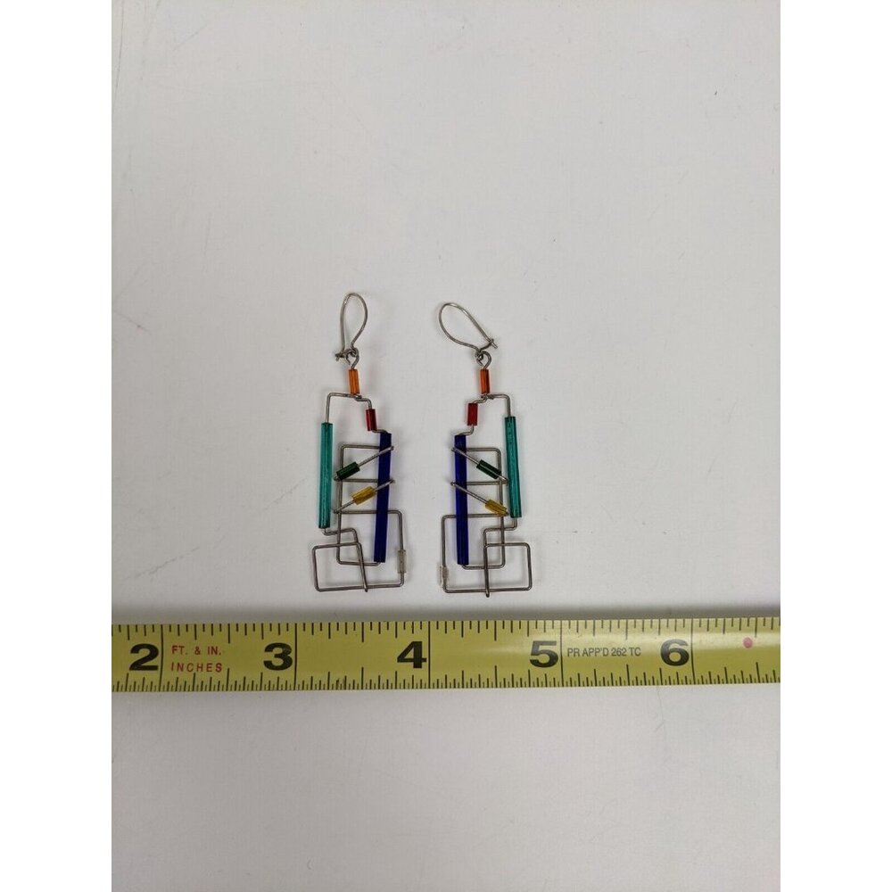 Vintage Barbie Levy Barb Wire Art Pierced Dangling Blue Green Abstract 1980s - Picture 5 of 6